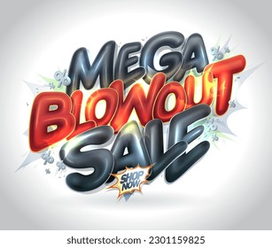 Mega explosión venta vectorial plantilla de banner web con letras 3D brillantes