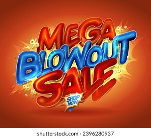 Mega explosión venta vectorial web banner mockup con brillantes letras estilo 3D