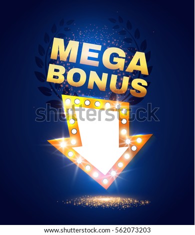 Mega Bonus Retro Banner. Shining Arrow with Laurel Wreath. Game Design. Sale and Win Space. Vector illustration