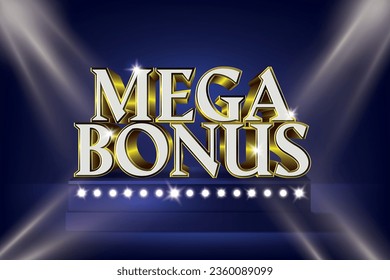 mega bonus vector illustration banner design element on the dark blue color light rays showroom background, use for business and games win concept.
