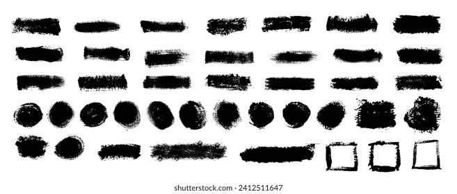 Mega bundle collection of different ink Vector Black paintbrush strokes. rectangle, square and round freehand drawings. Dirty watercolor texture, use to social media business background decoration.