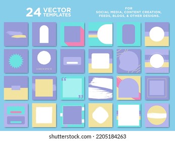 Mega Bundle of Cute Pastel Template Designs with geometric and organic shapes, and brush  elements. Pastel backdrops for blogs, cards, flyers, carousel posts, social media, feeds, posters. Vector. 