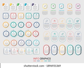 mega bundle minimal business Infographics template. timeline with 5 steps, options and marketing icons .Vector linear infographic with two circle conected elements. Can be use for presentation.