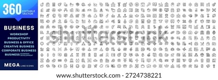 Mega business line icon collection. Business economic development, office, workshop, corporate, productivity, creative, and management big UI icon set. Vector editable stroke