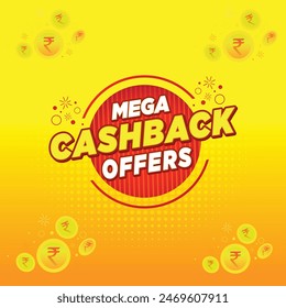 Mega Cashback ofrece, Nuevo Logo 3D Circle con monedas de oro Cashback Vector Plantilla de diseño. Compras, ventas, supermercado, comercio electrónico, logotipos minoristas