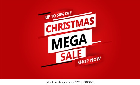 Mega Christmas sale banner. Vector illustration.