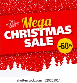 Mega Christmas sale banner. Vector illustration.