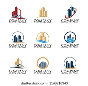 mega city building apartment vector logo design template