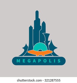 Mega city logo, building composition sign, urban icon, logo isolated with the place for design elements, custom signs or text. Design template. Banner. Background. Flat style