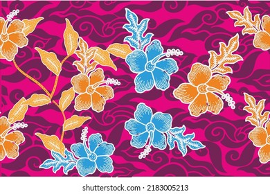Mega cloudy batik motif combined with floral motifs. Exclusive motifs, Vector Eps 10