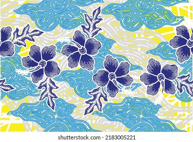 Mega batik mega nublado combinado con motivos florales. Motivos exclusivos, vectores Eps 10