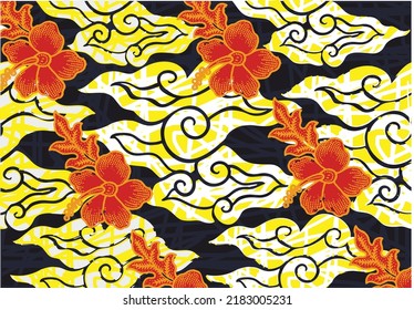 Mega bewölktes Batik-Motiv kombiniert mit Blumenmotiven. Exklusive Motive, Vektorgrafik-EPS10