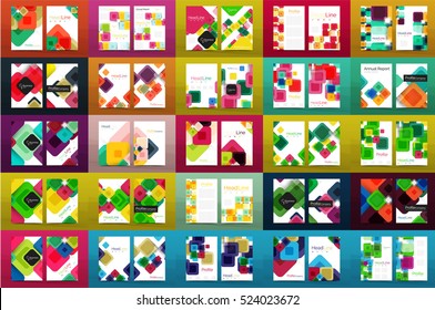 Mega collection of 100 business annual report brochure templates, A4 size covers created with geometric modern patterns - squares, lines, triangles, waves