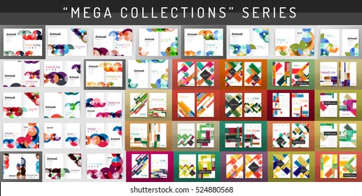 Mega collection of 100 business annual report brochure templates, A4 size covers created with geometric modern patterns - squares, lines, triangles, waves