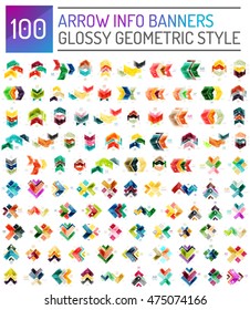 Mega collection of 100 vector arrow info banners. Glossy glass style layouts with option text