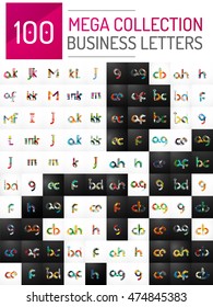 Mega collection of 100 vector initial letter logo icons. Modern abstract geometric minimal linear design