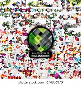 Mega collection of 100 vector square design backgrounds - overlapping square shapes with shadow effects and flat tile texture. Business presentation layouts, brochure or flyer concepts or geometric