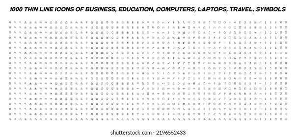 Mega collection of 1000 thin line icons of business, education, travel, sign, symbols. Perfect for sites, apps, adverts. Outline images and editable strokes 