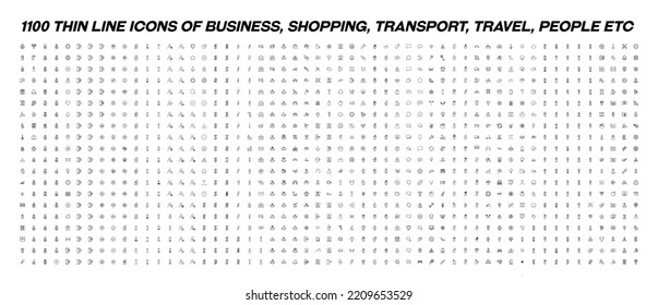 Mega collection of 1100 icons of business, shopping, travel, transport, people, profession, occupation etc. Sign, symbols and editable strokes for adverts, web sites, stores, shops