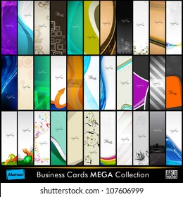 Mega collection of 33 abstract professional and designer slim business cards or visiting cards on different topic, arrange in vertical. EPS 10.