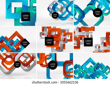 Mega collection of 3d form vector abstract backgrounds with cut style 3d geometric forms - lines, squares, rectangles. Business presentation design templates, brochure or flyer concepts. Illustration