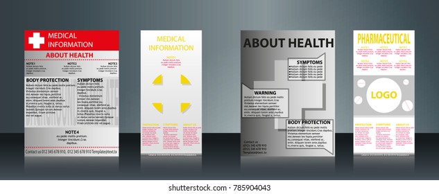 Mega collection of 4 abstract medical business cards or visiting cards on different topic, arrange in horizontal. EPS 10.