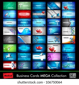 Mega collection of 40 abstract medical business cards or visiting cards on different topic, arrange in horizontal. EPS 10.