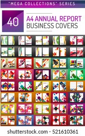 Mega collection of 40 business annual report brochure templates, A4 size covers created with geometric modern patterns - squares, lines, triangles, waves