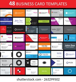 Mega collection of 48 abstract business cards or visiting cards on distinctive topic, horizontal arrangement. EPS 10.