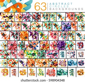 Mega colección de 63 círculos de fondo abstracto. Coloridos semicírculos y círculos de repetición plantillas de estilo mosaico