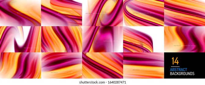 Mega collection of abstract backgrounds - fluid color gradient waves, with dynamic motion line effect. Vector Illustrations For Wallpaper, Banner, Background, Card, Book Illustration, landing page