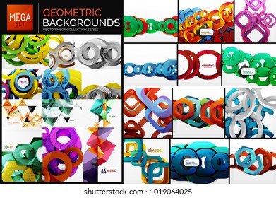 Mega collection of abstract backgrounds. Tech futuristic geometric 3d shapes, minimal abstract background