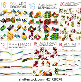 Mega collection of abstract backgrounds. Wave, square and triangle shapes. Vector illustration