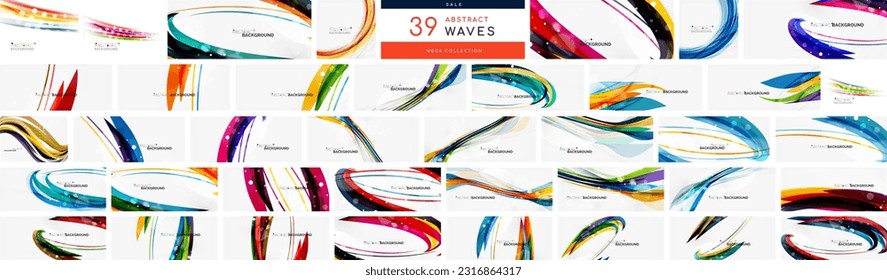 Mega collection of abstract curve line backgrounds. Backdrop bundle for wallpaper, banner, background, landing page, wall art, invitation, prints, posters