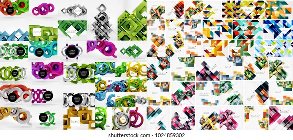 Mega collection of abstract geometric backgrounds, templates with geometric shapes and copy space for slogan, 3d modern techno digital vector illustrations