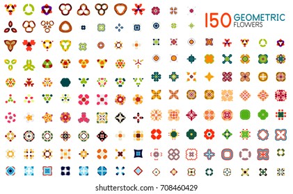 Mega collection of abstract geometric flowers. Huge bundle