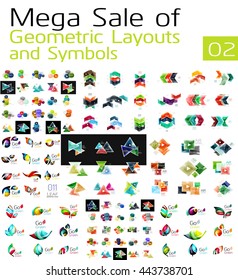 Mega collection of abstract symbols, company logos and infographics, universal templates vector set
