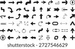 Mega collection of black arrow icons and directional symbols, various vector pointers, zigzag arrows, circle icons, and web navigation elements for infographic design