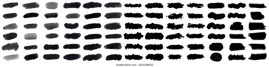 Mega collection of black paint, ink brush strokes, brushes, lines, grungy. Dirty artistic design elements, boxes, frames. Vector illustration. Isolated on white background. Freehand drawing.