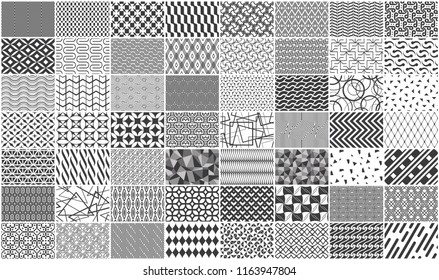 Mega collection of Black and white seamless geometric pattern. Isolated on White background