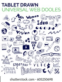 Mega colección de conceptos de web de negocios, doodles dibujados a mano, ideas universales de internet