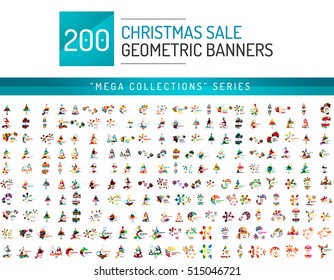 Mega collection of Christmas sale banner templates. Holiday New Year elements - blank geometric shapes with text