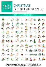 Mega collection of Christmas sale banner templates. Holiday New Year elements - blank geometric shapes with text