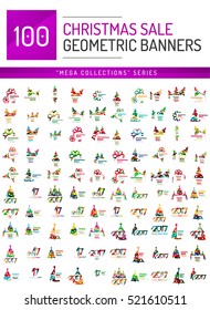 Mega collection of Christmas sale banner templates. Holiday New Year elements - blank geometric shapes with text