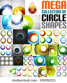 Mega collection of circle shaped compositions - backgrounds, icons, swirl symbols, rotation designs, buttons