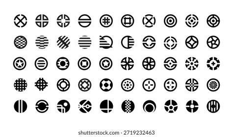 Mega colección de símbolos circulares y logotipos, conjunto de Vectores con formas geométricas audaces y diseños minimalistas modernos.