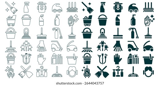 Mega collection of cleaning service icon set in expanded line and shape style symbol. Vector cleaning service icon set