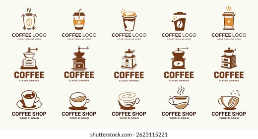 mega collection coffee logos. Vector illustration on white background.
