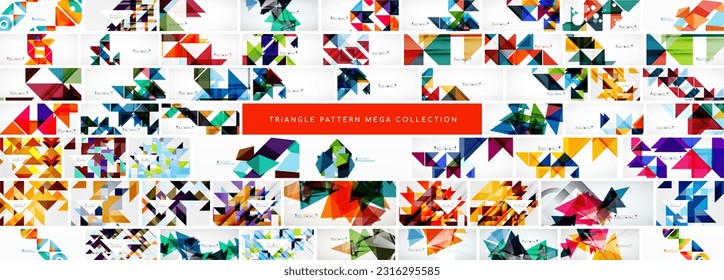 Mega collection of color triangle pattern backgrounds. Backdrop bundle for wallpaper, banner, background, landing page, wall art, invitation, prints, posters