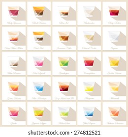 mega collection of colorful alcoholic cocktail shots labels in minimalistic abstract geometric low polygon style with long shadow effect